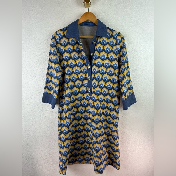 Perfect like new J.McLaughlin Bryony Dress In Mod Squad 3/4 Sleeve Blue - Picture 5 of 12